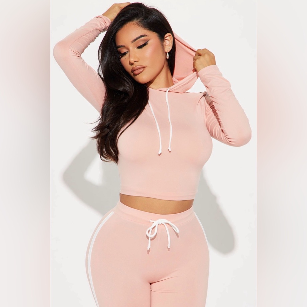 Pink Cropped Hoodie and Joggers Set- Blush pink